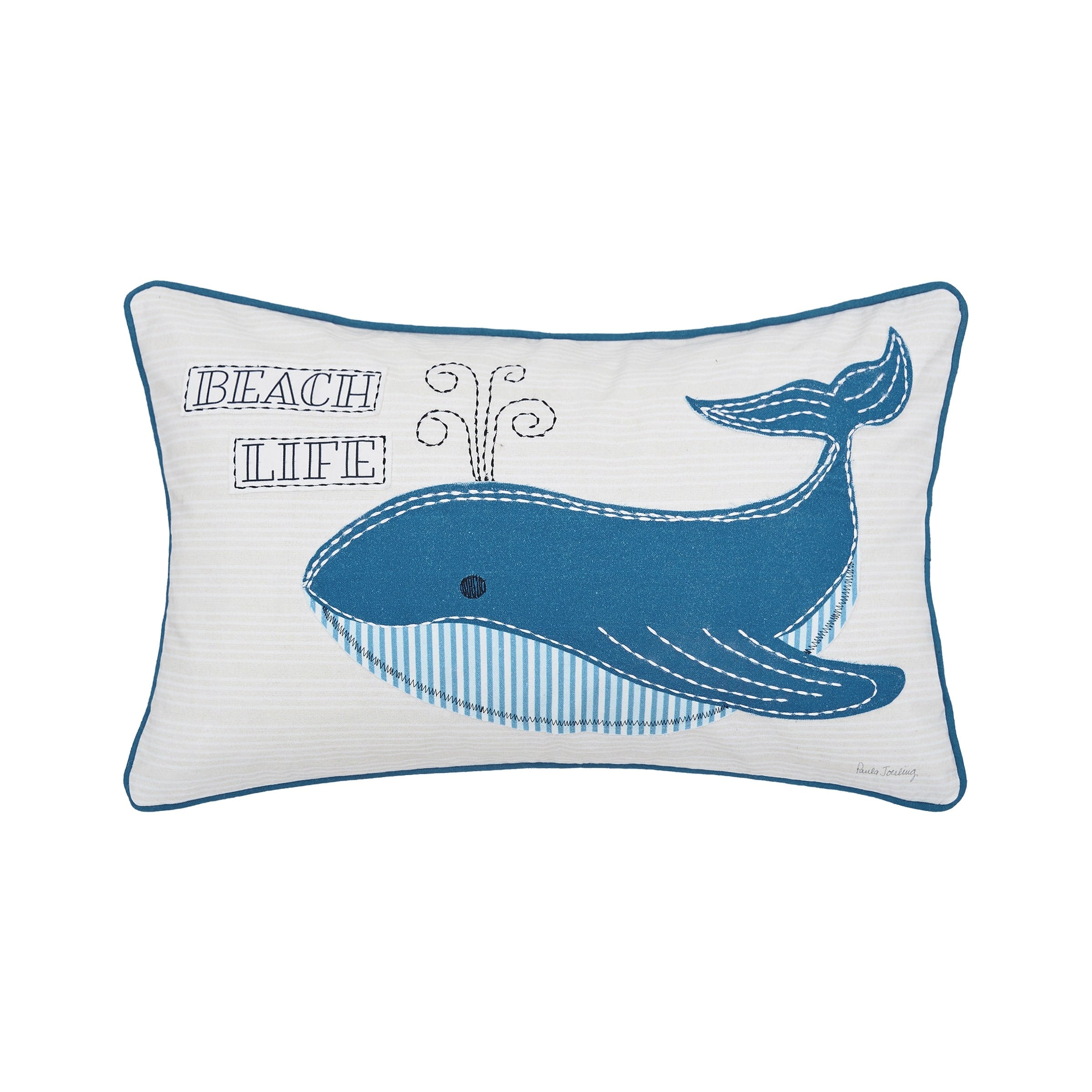 14" x 22" Whale Beach Life Printed and Applique Throw Pillow - On Sale